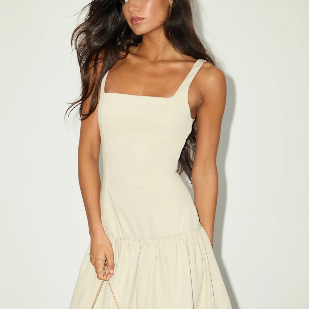 Lulu's Cream Backless Sundress Square Neck Sleeveless